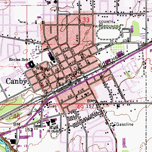 Topographic Map of Canby, OR