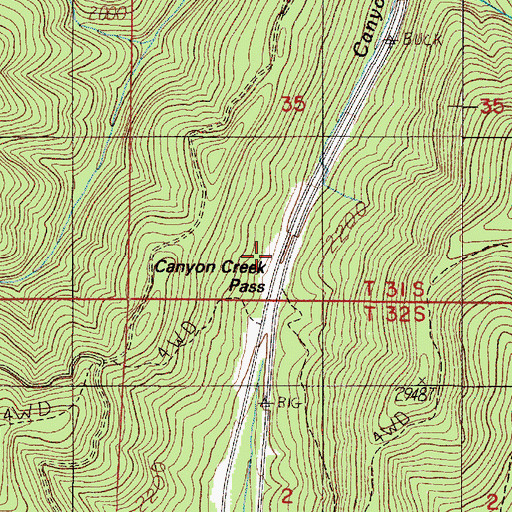 Topographic Map of Canyon Creek Pass, OR