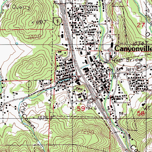 Topographic Map of Canyonville, OR