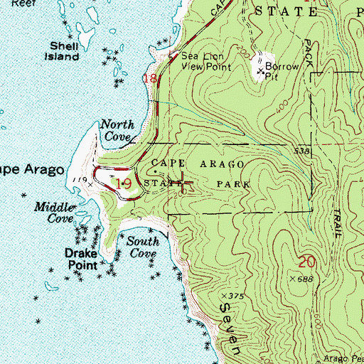 Topographic Map of Cape Arago State Park, OR