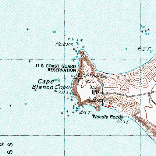 Topographic Map of Cape Blanco, OR