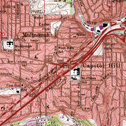 Topographic Map of Capitol Hill, OR