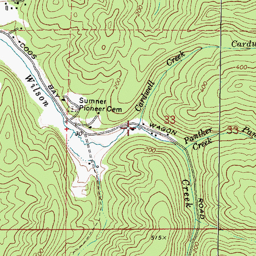 Topographic Map of Cardwell Creek, OR