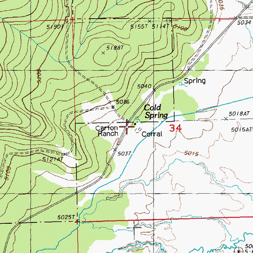 Topographic Map of Carton Ranch, OR