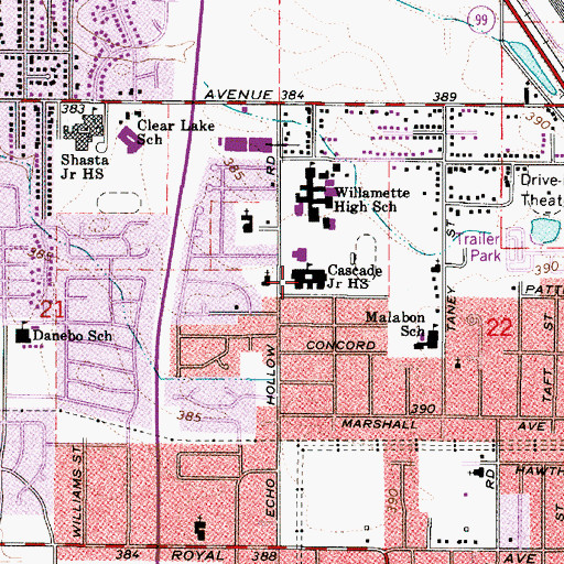 Topographic Map of Cascade Middle School, OR