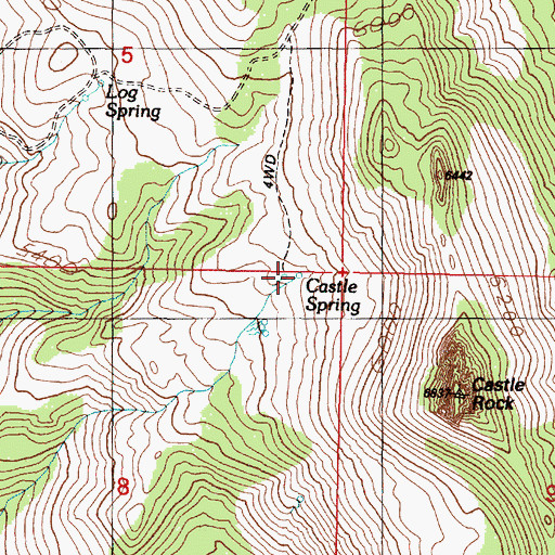 Topographic Map of Castle Spring, OR