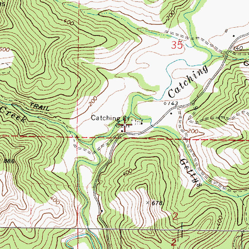 Topographic Map of Catching Creek Cemetery, OR