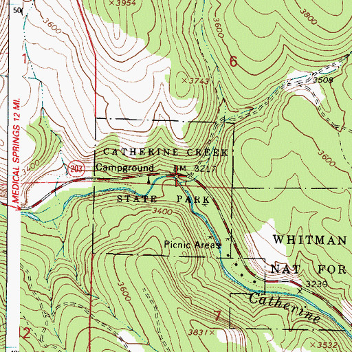 Topographic Map of Catherine Creek State Park, OR