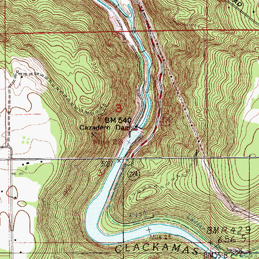 Topographic Map of Cazadero Dam, OR