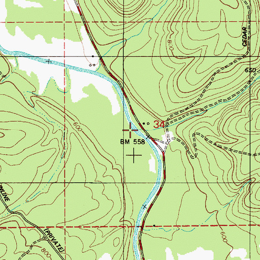 Topographic Map of Cedar Creek, OR