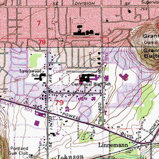Topographic Map of Centennial High School, OR