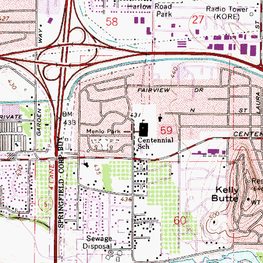 Topographic Map of Centennial Elementary School, OR