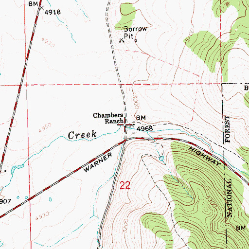 Topographic Map of Chambers Ranch, OR
