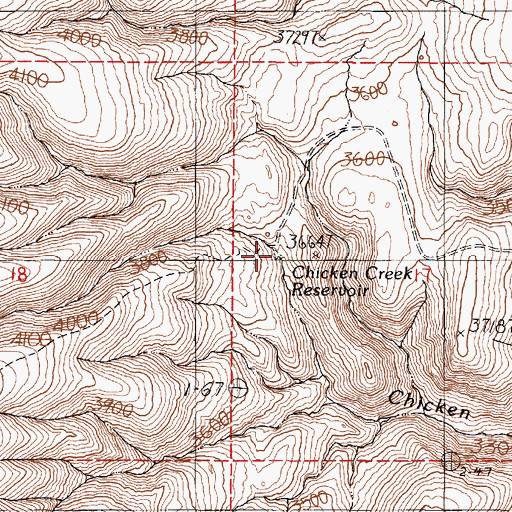 Topographic Map of Chicken Creek Reservoir, OR