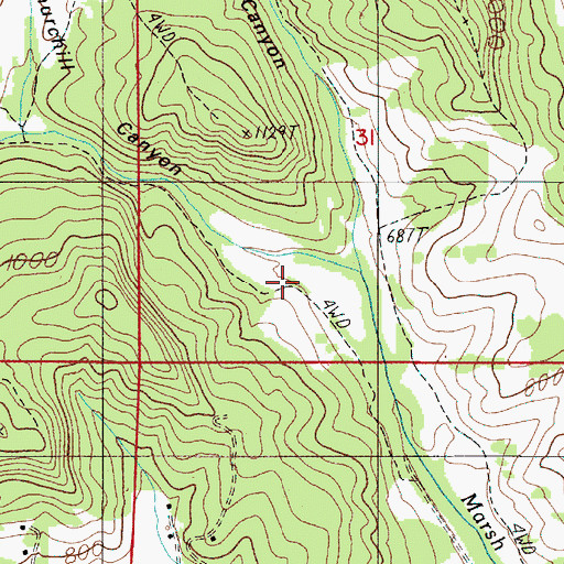 Topographic Map of Churchill Canyon, OR