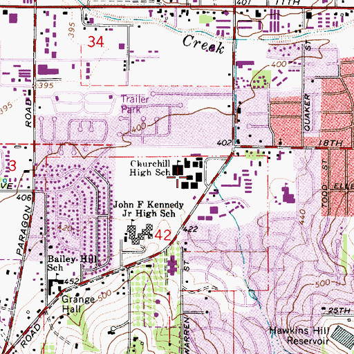 Topographic Map of Churchill High School, OR