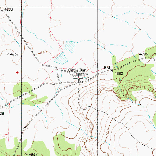 Topographic Map of Circle Bar Ranch, OR