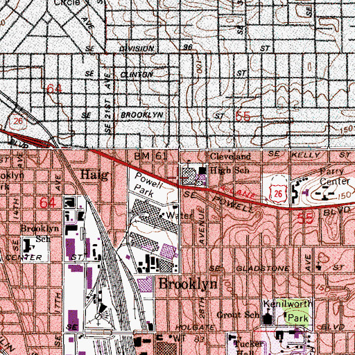 Topographic Map of Cleveland High School, OR