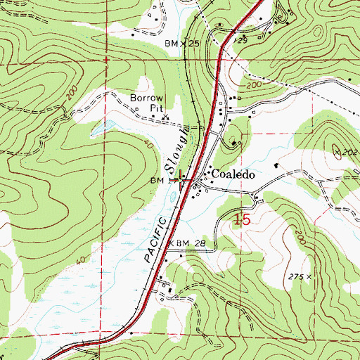Topographic Map of Coaledo, OR
