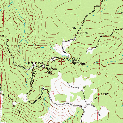 Topographic Map of Cold Springs, OR