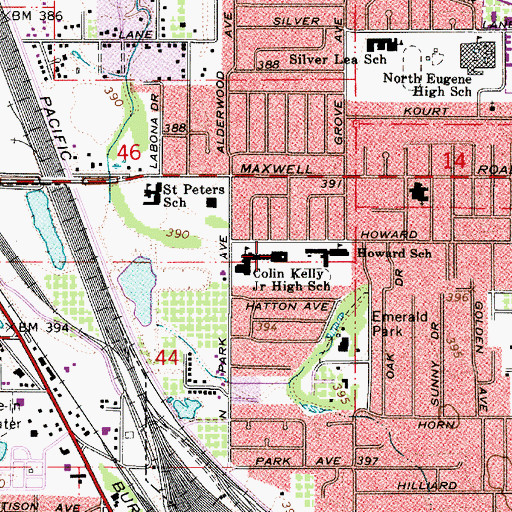 Topographic Map of Kelly Middle School, OR