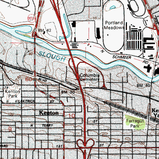 Topographic Map of Historic Columbian Cemetery, OR