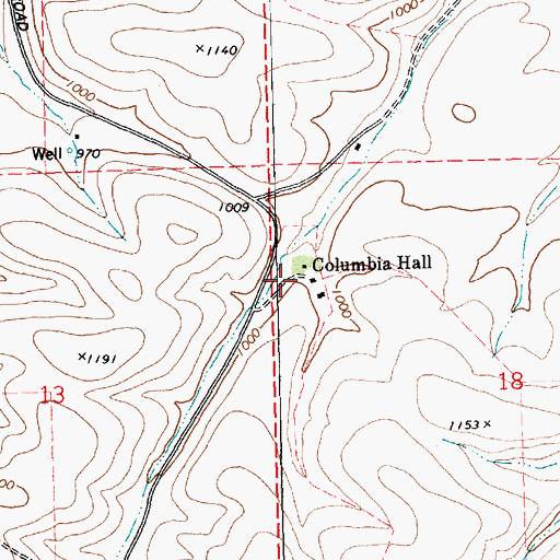 Topographic Map of Columbia Hall, OR