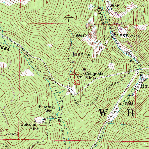 Topographic Map of Columbia Mine, OR