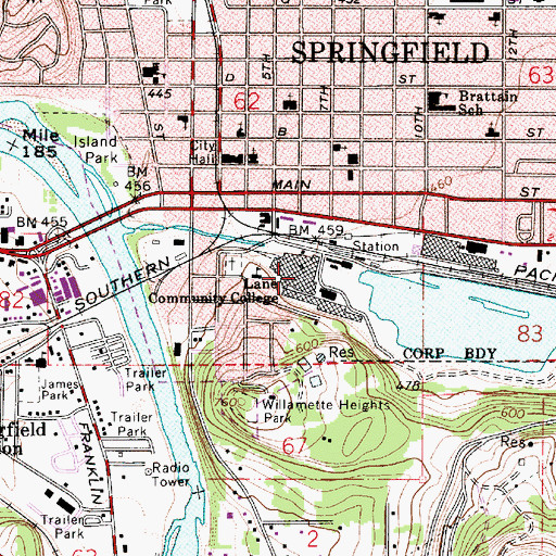 Topographic Map of Lane Community College (historical), OR