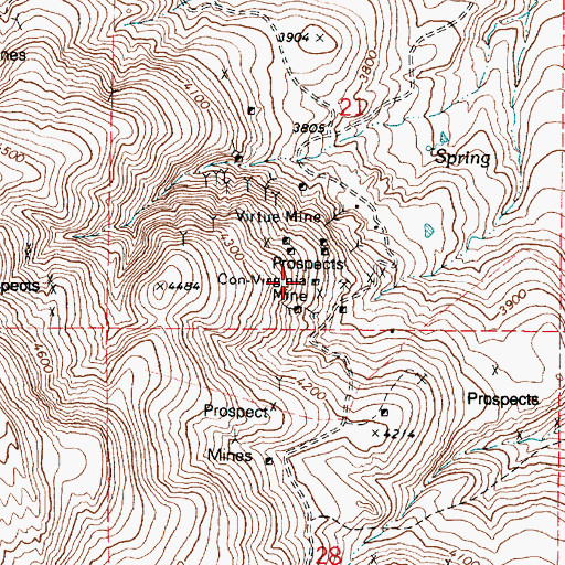 Topographic Map of Con-Virginia Mine, OR