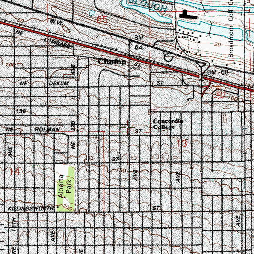Topographic Map of Concordia University, OR