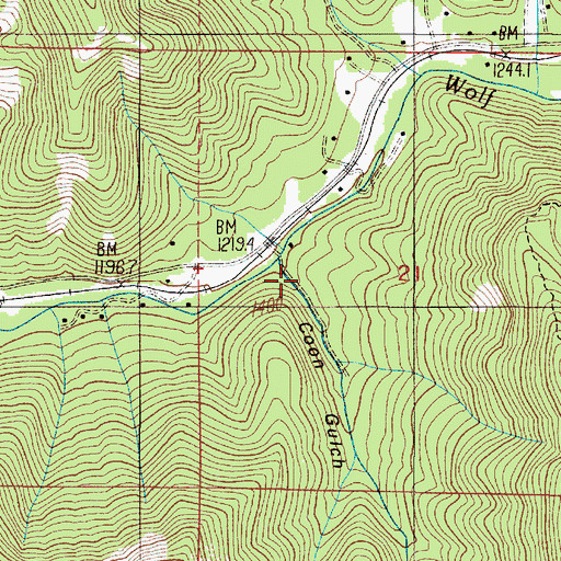 Topographic Map of Coon Gulch, OR