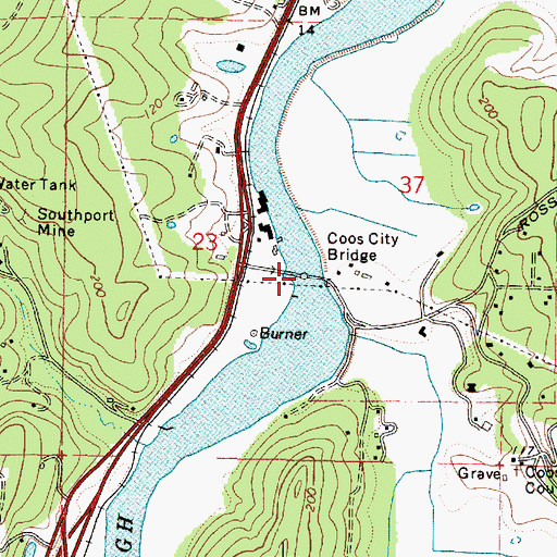 Topographic Map of Coos City Bridge, OR