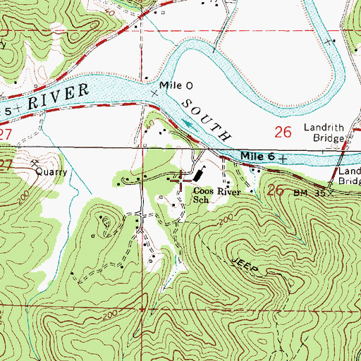Topographic Map of Coos River School (historical), OR