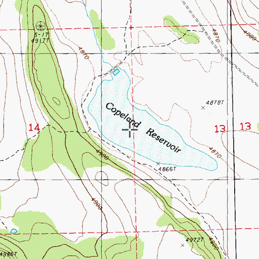 Topographic Map of Copeland Reservoir, OR