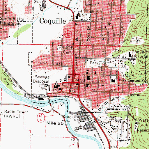Topographic Map of Coquille, OR