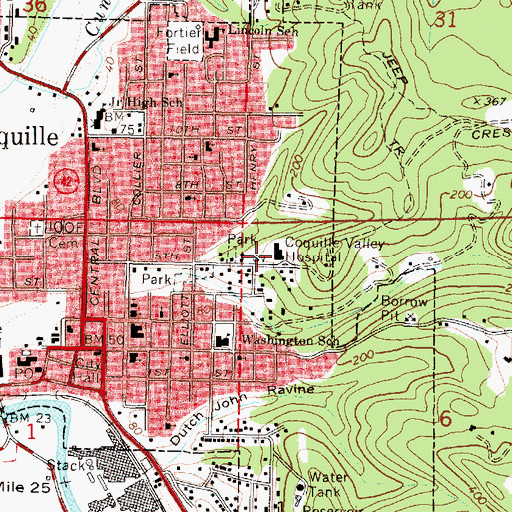 Topographic Map of Coquille Valley Hospital, OR