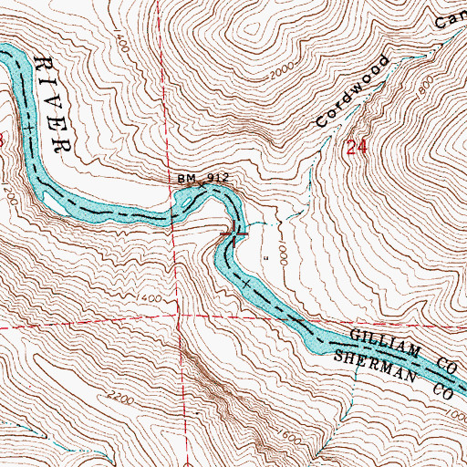 Topographic Map of Cordwood Canyon, OR