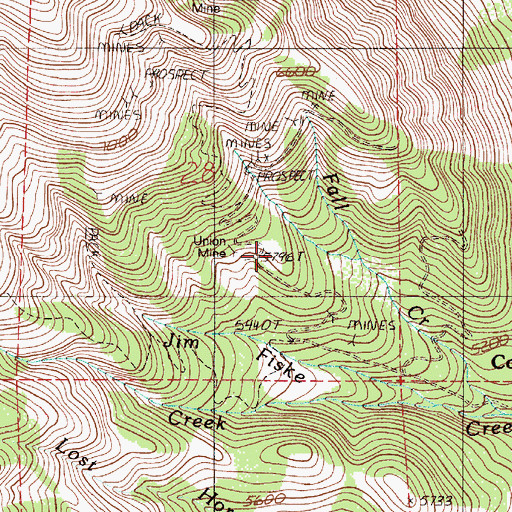 Topographic Map of Cornucopia Mines, OR