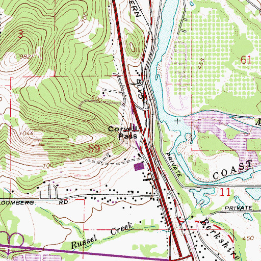 Topographic Map of Coryell Pass, OR