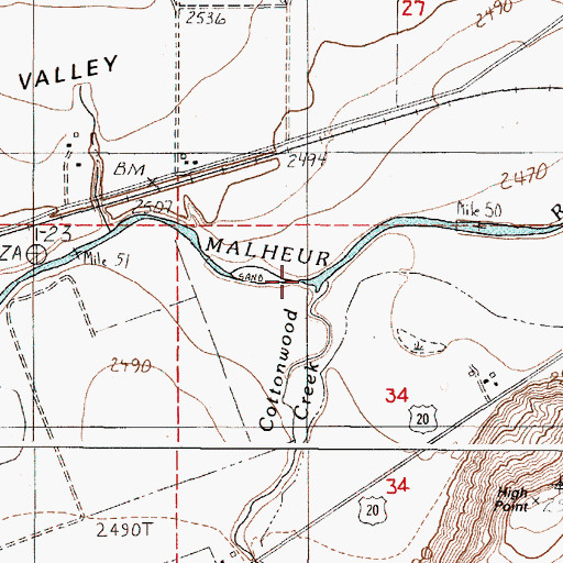 Topographic Map of Cottonwood Creek, OR