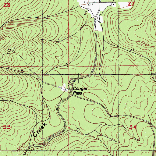 Topographic Map of Cougar Pass, OR