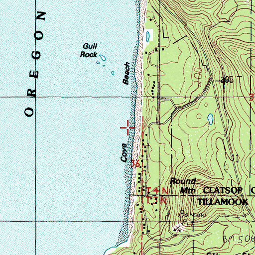 Topographic Map of Cove Beach, OR