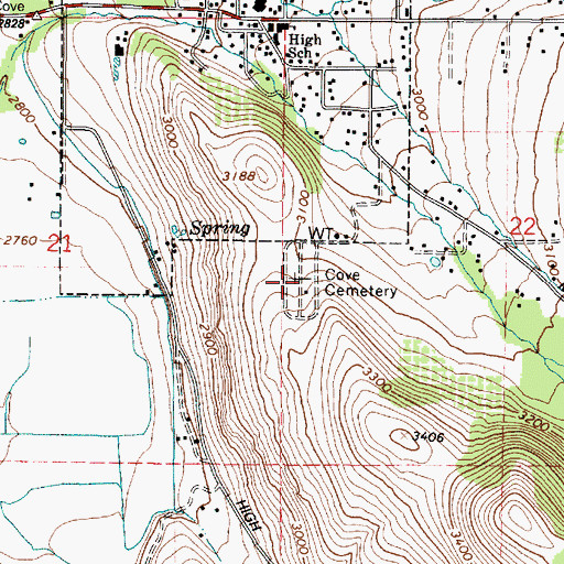 Topographic Map of Cove Cemetery, OR