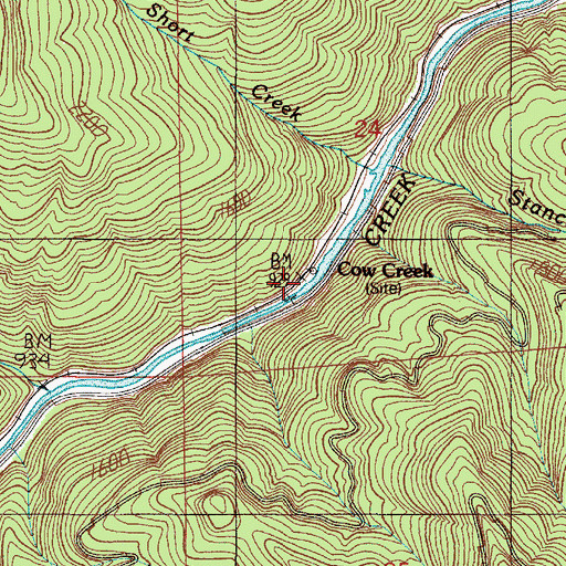 Topographic Map of Cow Creek, OR