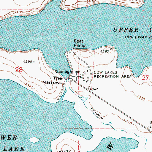 Topographic Map of Cow Lakes Recreation Area, OR
