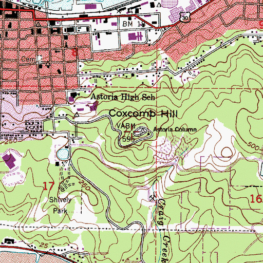 Topographic Map of Coxcomb Hill, OR