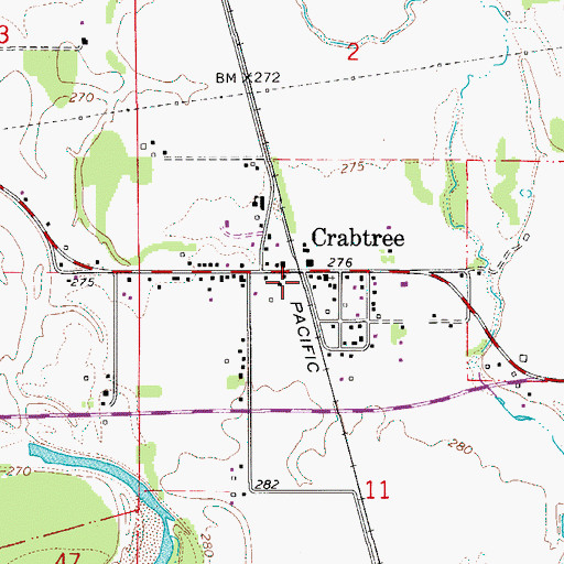 Topographic Map of Crabtree, OR