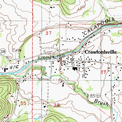Topographic Map of Crawfordsville, OR