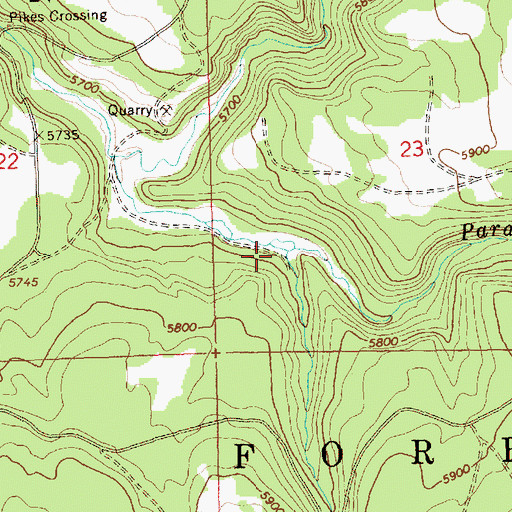 Topographic Map of Crazy Creek, OR
